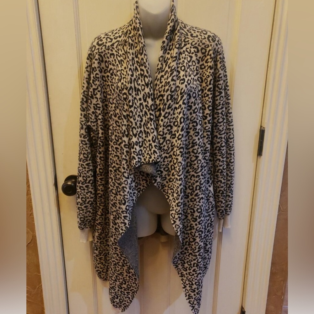 ANIMAL PRINT LADIES OPEN FRONT Lg SLEEVE SWEATER WIDE DRAPED COLLAR LAPELS SZ S - Picture 12 of 13